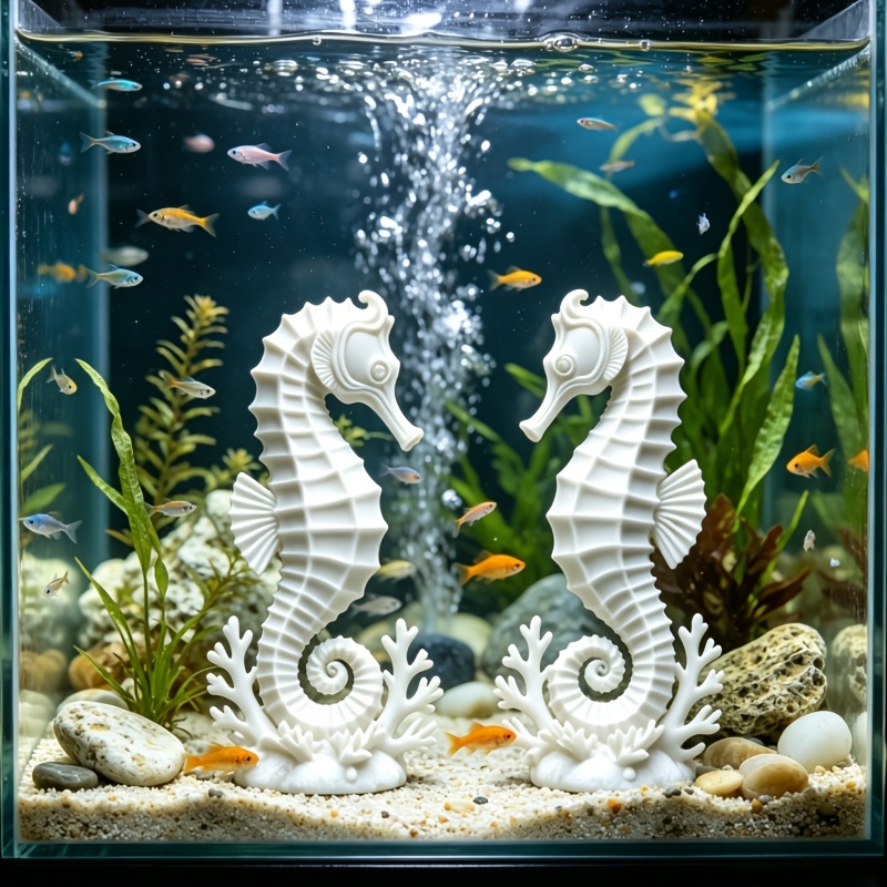 Marine Aquarium Kit - 2Pcs Seahorses Coral Figurines Set 3D