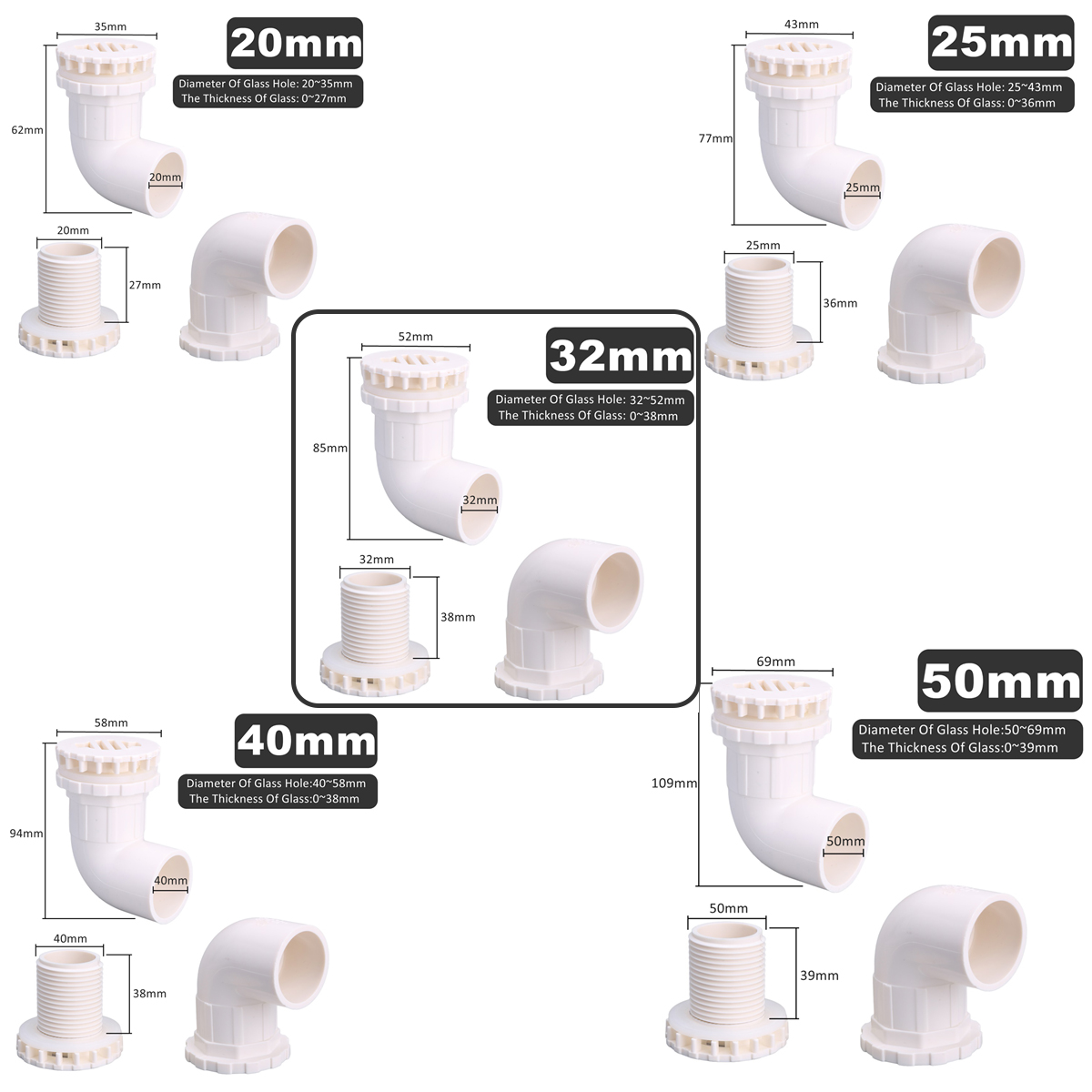1pc 20/25/32/40/50mm PVC Pipe  - огляд і ціна Marine Aquarium Overflow